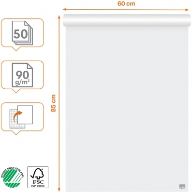 Hartie pentru flipchart NOBO Premium, 60x85 cm, 50 coli, 90gsm